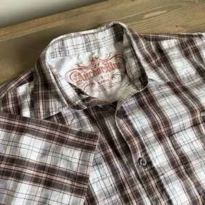 Anchor Blue Men's Large Slim Fit Plaid Short Sleeve Button Up Shirt Top Vintage